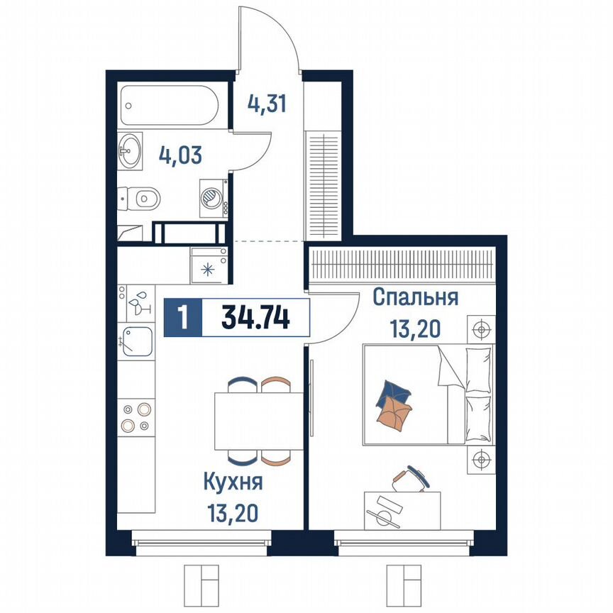 1-к. квартира, 34,7 м², 18/18 эт.