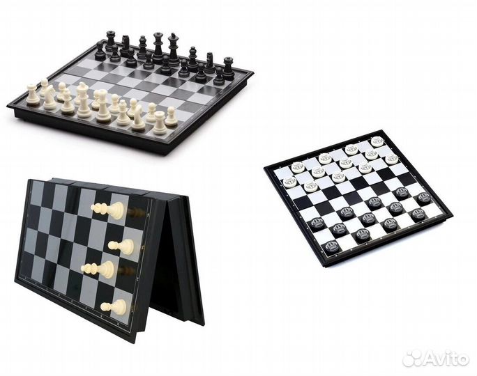 Игра 3 В 1 магнитная шашки шахматы 25*25 см
