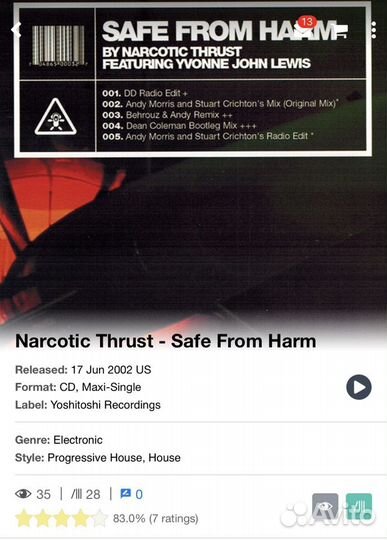 Narcotic Thrust - Save From Harm CD Single