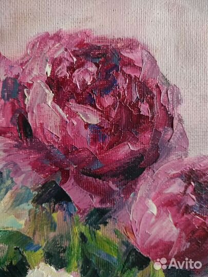 Картина маслом на холсте (Букет цветов, пионы )