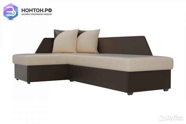 Диван угловой дельфин Андора экокожа бежевая / кор