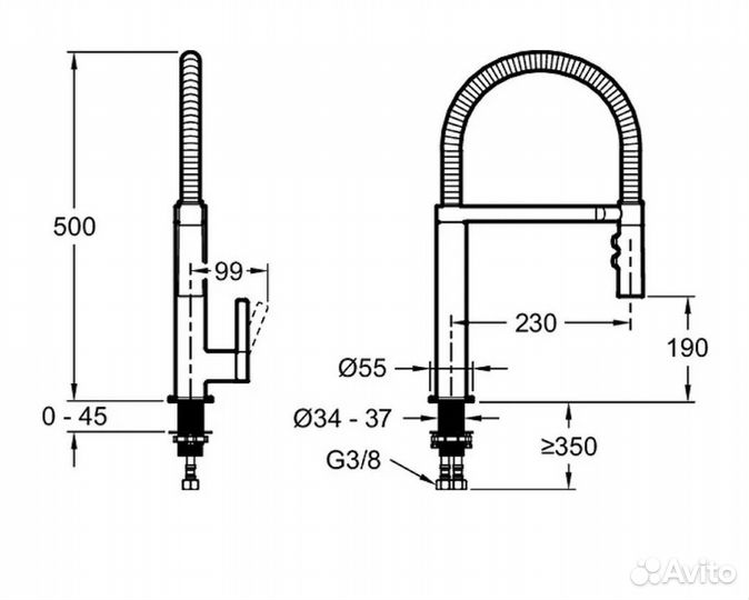 Смеситель jacob delafon spirale с вытяжным изливом