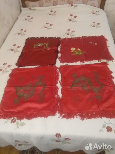 Шёлковые наволочки с художественным шитьём - 4шт