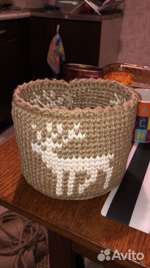 Корзина из джута с оленем