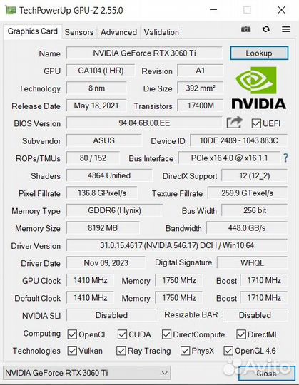 RTX 3060ti asus dual