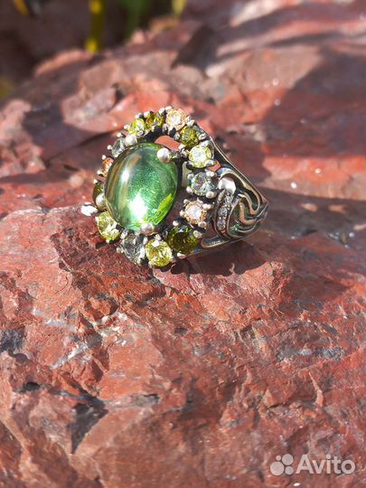 Серебряное кольцо самоцветы,винтаж