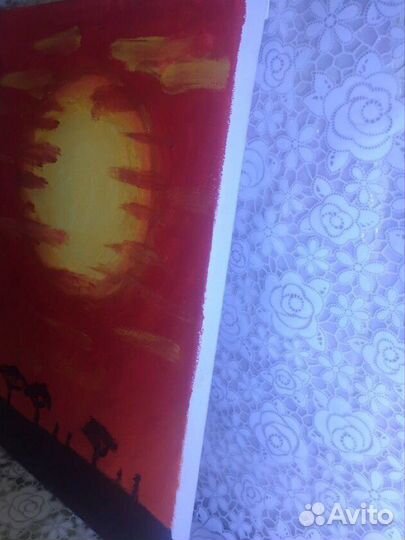 Картина закат в саванне, гуашь