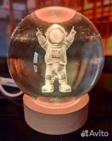 Светильник ночник Хрустальный 3D шар 8см в ассорт