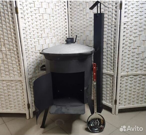 Комплект печь с дымоходом, дверцей+казан 8л,10л,12