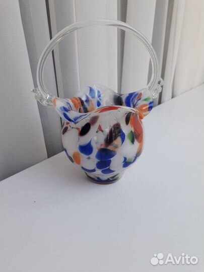 Ваза конфетница СССР цветное стекло