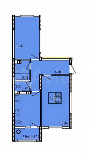 2-к. квартира, 57 м², 4/9 эт.