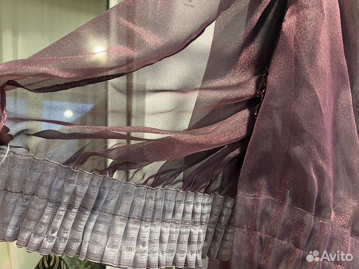 Штора-тюль с декором фиолетовая