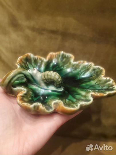 Винтажная пепельница Улитка на листе, 1950