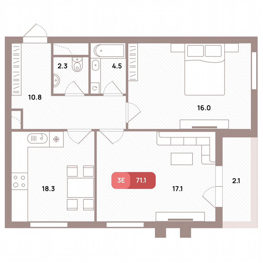 2-к. квартира, 71,1 м², 20/32 эт.