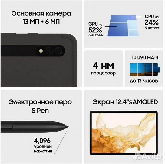 Samsung Galaxy Tab S8 plus Wi-Fi 8/128 гб + стилус