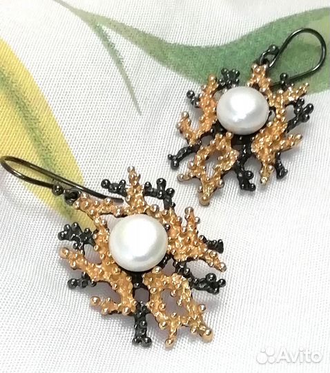 Серьги жемчуг серебро С106