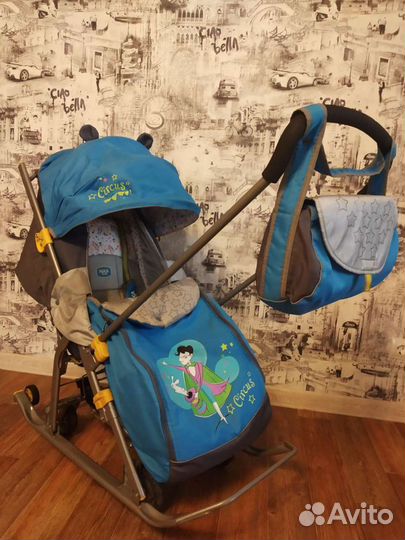 Детские санки коляска с колесами