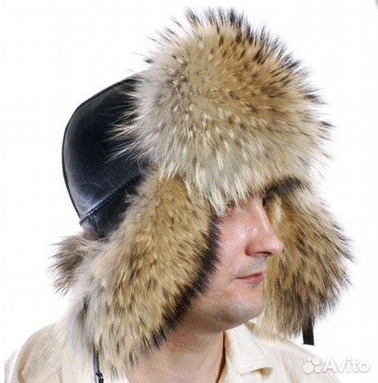 Шапка мужская кожаная енот