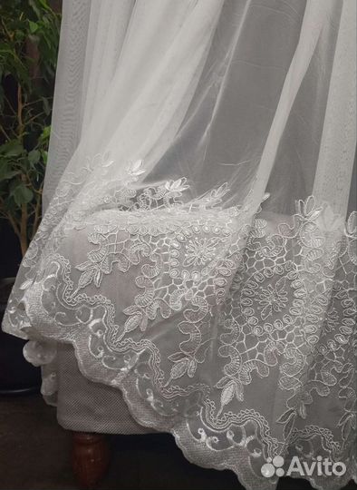 Тюль готовая с вышивкой и жемчугом новая
