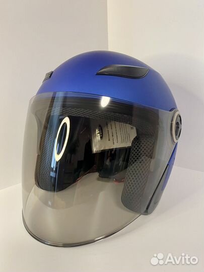 Мотошлем новый открытого типа синий матовый