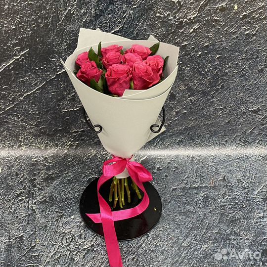 Букет малиновых мини роз Кения 40см 9 шт