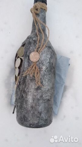 Бутылка декор декупаж денежный символ на удачу