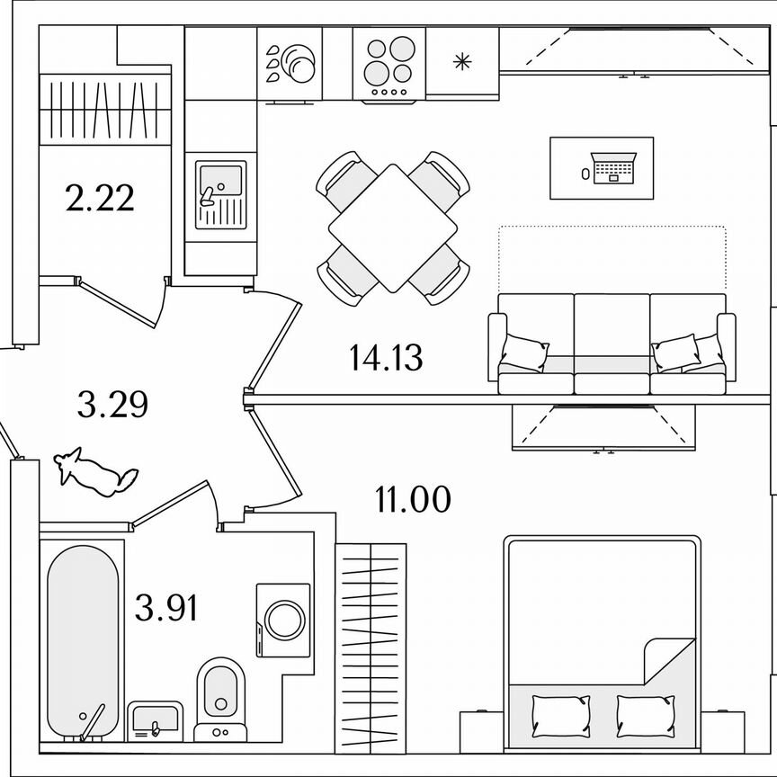 1-к. квартира, 34,6 м², 2/9 эт.