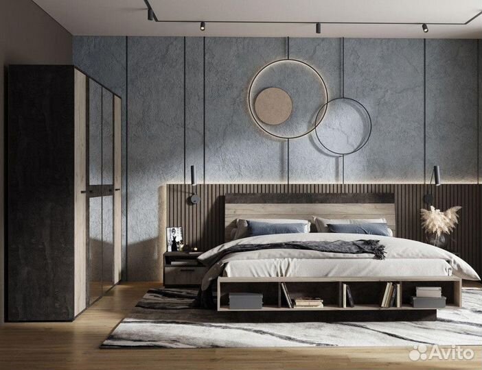 Эдинбург Кровать 1.6 кр 01 (Дуб крафт серый/Железн