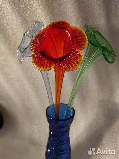 Цветы стекло СССР с вазой