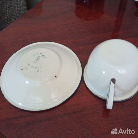 Эмалированная кружка с блюдцем СССР Винтаж