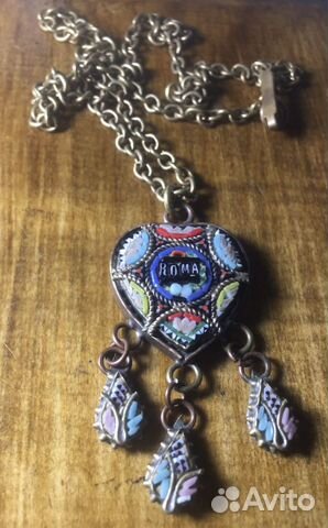 Антикварный сердце кулон микромозаика Италия