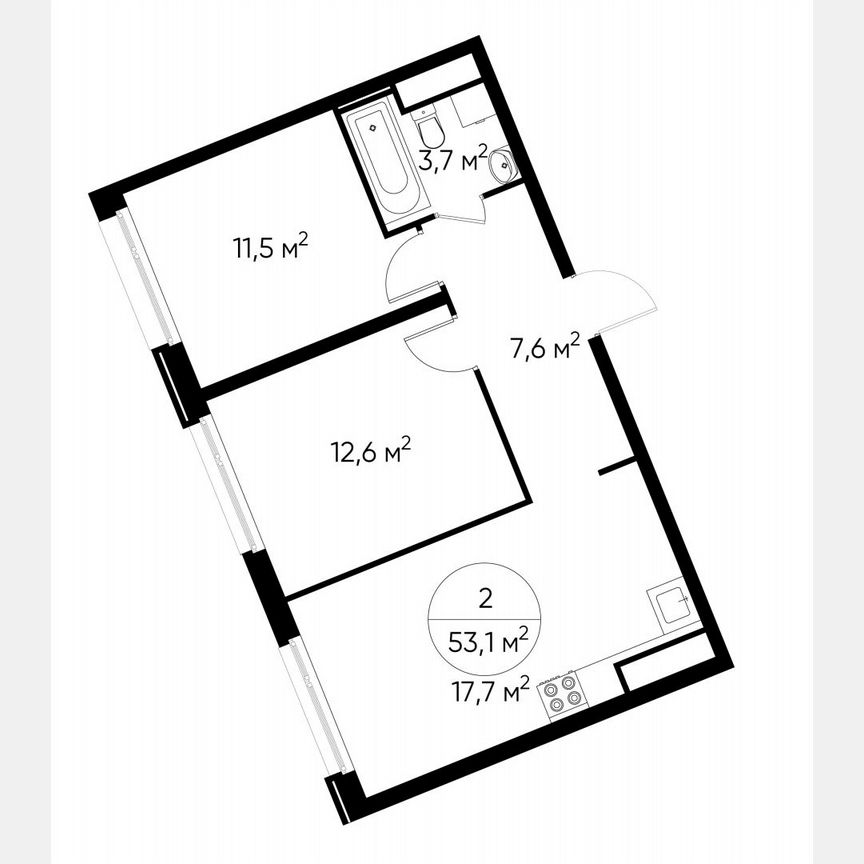 2-к. квартира, 53,1 м², 8/17 эт.