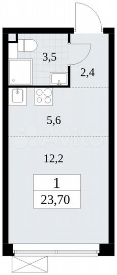 Квартира-студия, 23,7 м², 2/18 эт.
