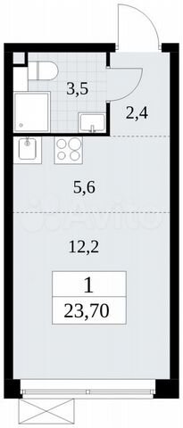 Квартира-студия, 23,7 м², 2/18 эт.