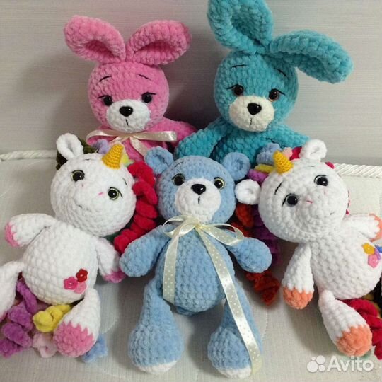 Вязаная игрушка. Единорожка, Зайка, Тигр, Мишка