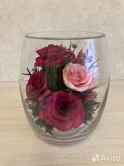 Живые Цветы в колбе, Розовый букет, розы