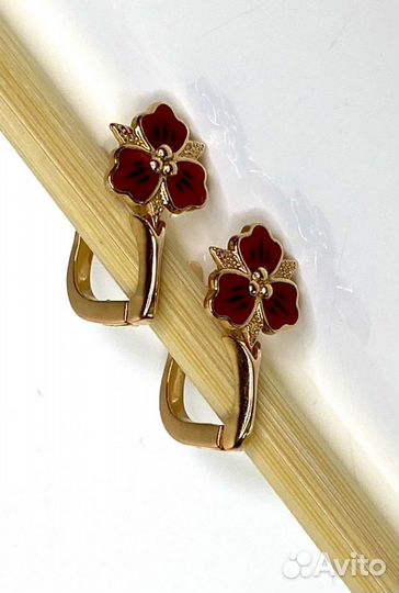 Советские золотые серьги с эмалью