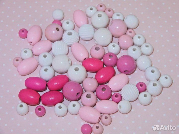 Бусины деревянные, окрашенные 65шт