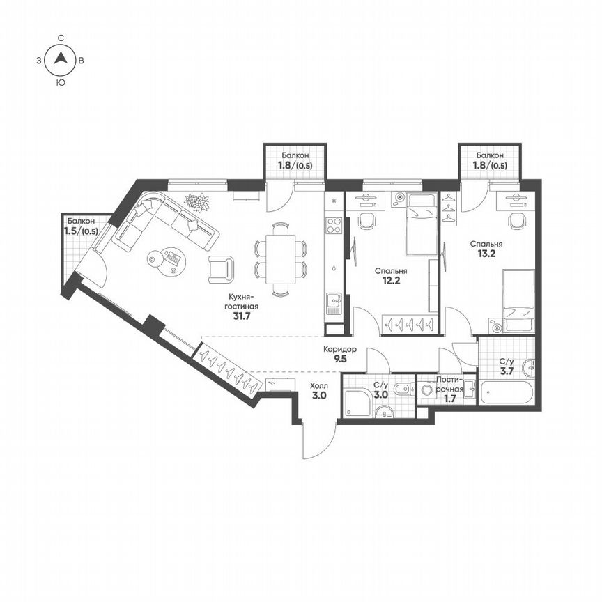 3-к. квартира, 79,5 м², 3/26 эт.