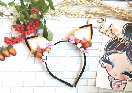 Ушки лисы, на утренник, ушки белки, ободок с ушкам