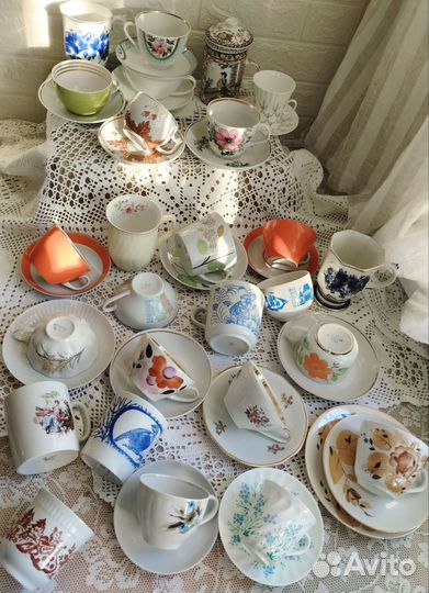 Чайные пары,чашки,бокалы фарфор