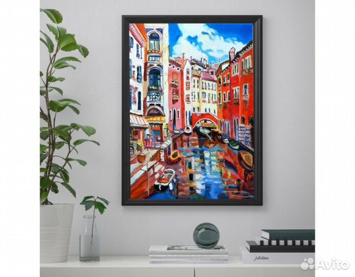 Картина маслм Кафе у воды холст 40 см на 30 см