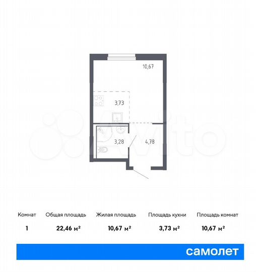 Квартира-студия, 22,5 м², 8/17 эт.