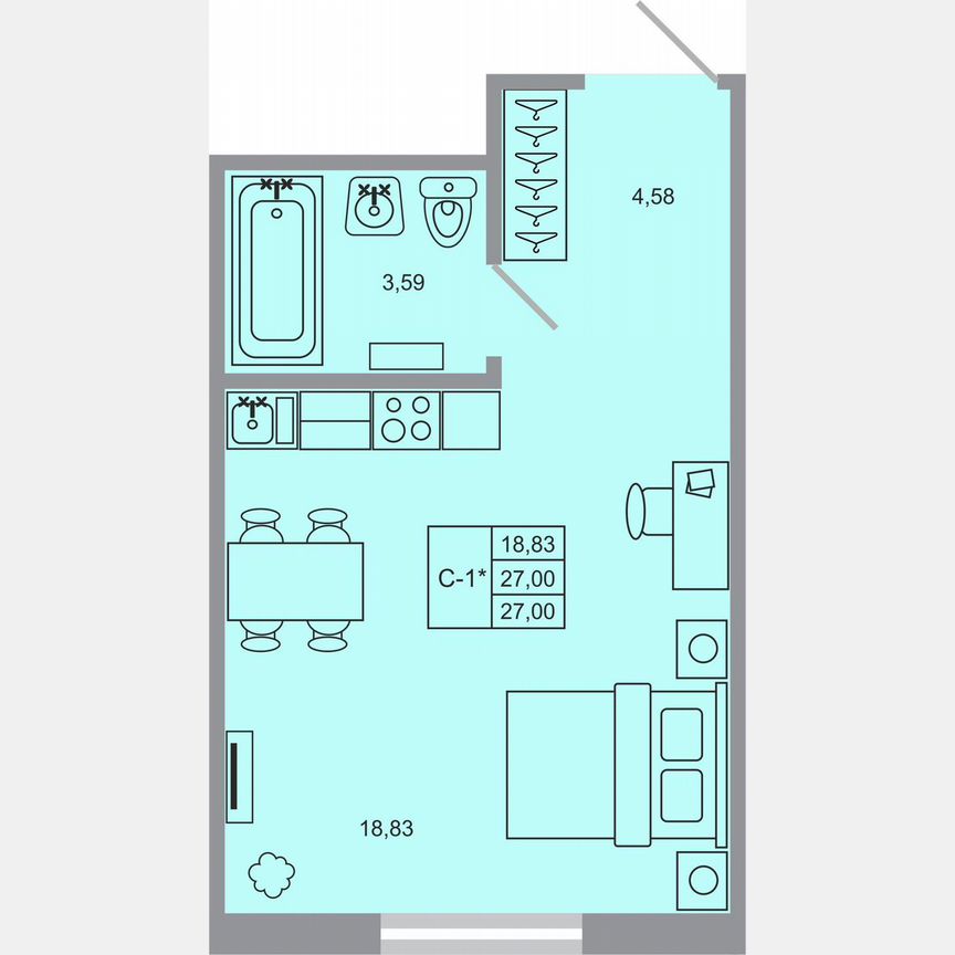 Квартира-студия, 27 м², 3/17 эт.