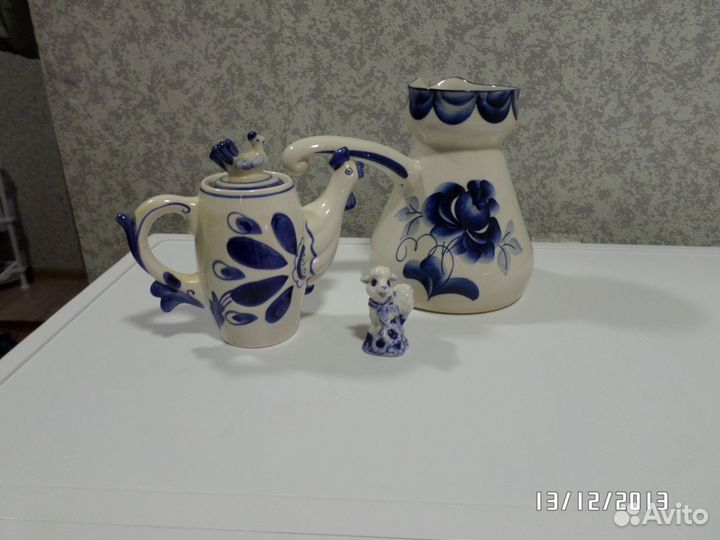 Керамические джезва, молочник, барашек Гжель