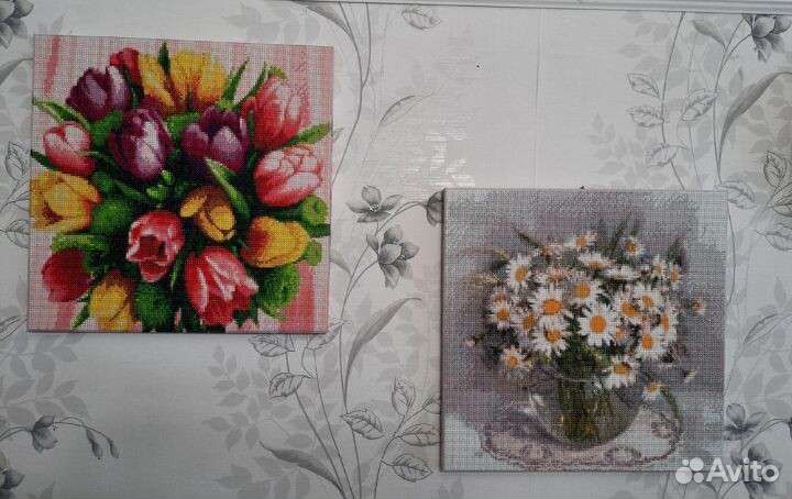 Алмазная мозаика на подрамнике 40*40 Тюльпан Букет