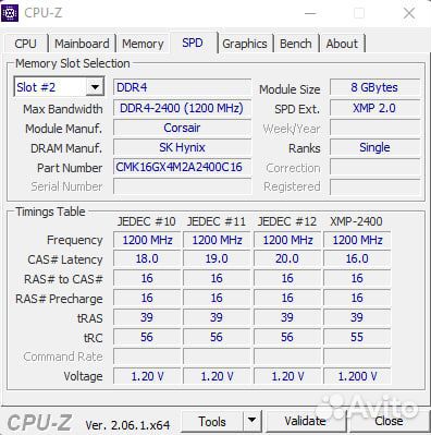 Оперативная память DDR4 dimm 16Gb (2x8Gb) 2400MHz