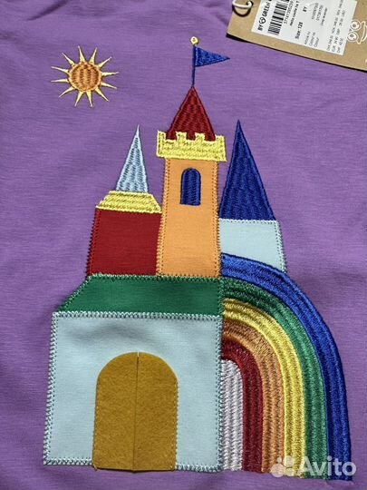 Лонгслив green cotton 128 вышивка замок