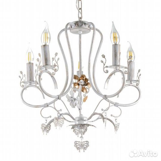 Люстра 'Сандра' 5xE14 40Вт белый с золотой патиной