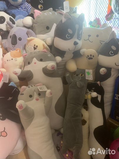 Игрушки подушки батоны коты, хаски, мопсы